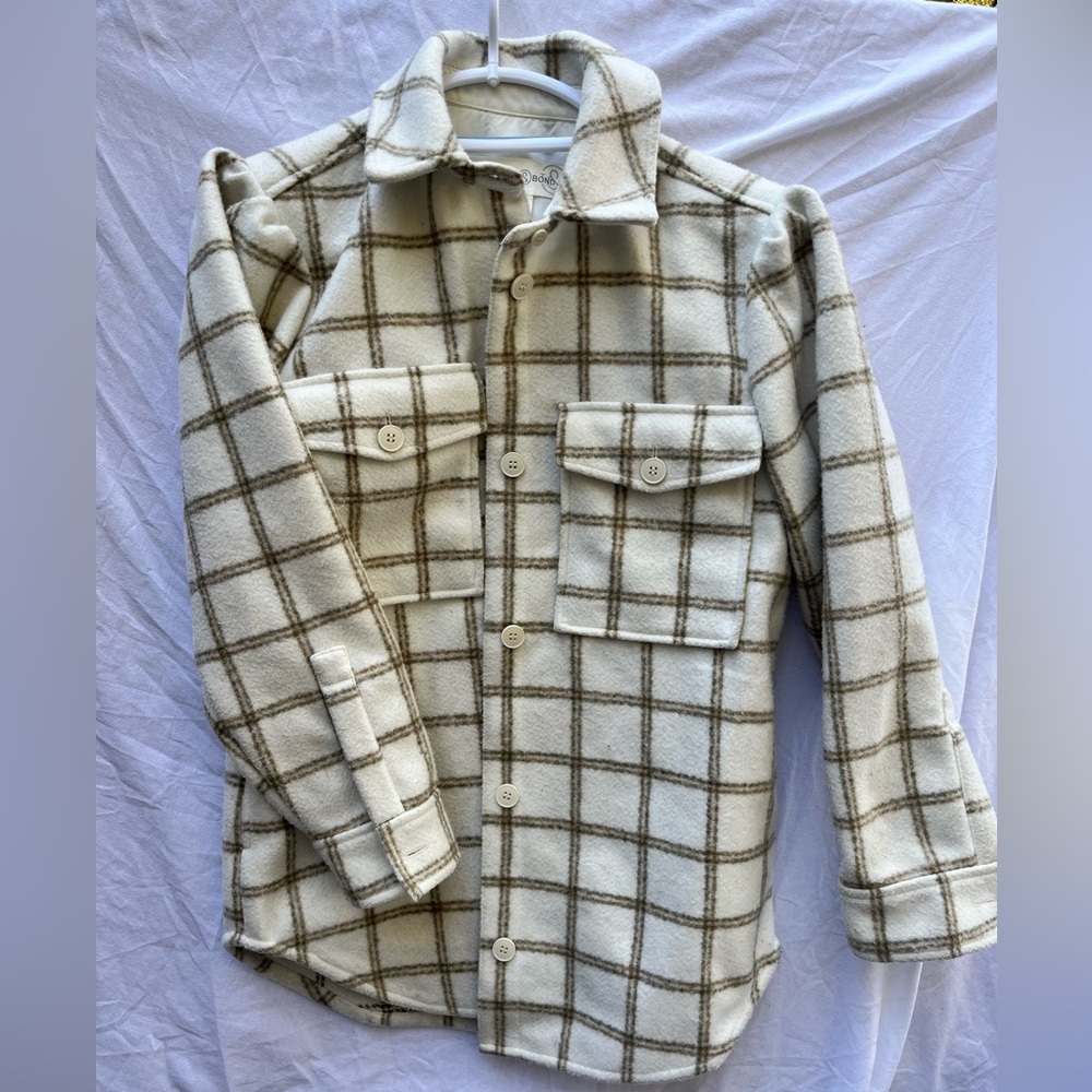 Plaid Button-Up Jacket/shacket thick material puff shoulder size XS